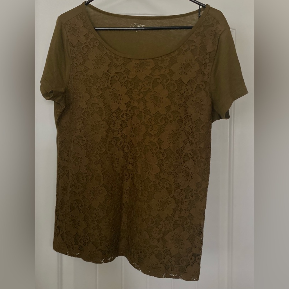 LOFT - Brown Lace Short Sleeve Top